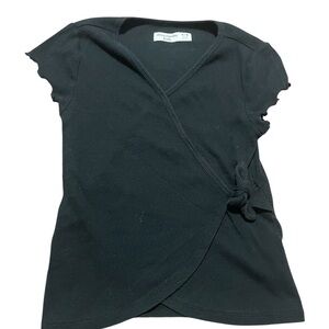 Abercrombie Kids Size 9/10 Black Wrap Blouse bow front tie ruffle sleeve